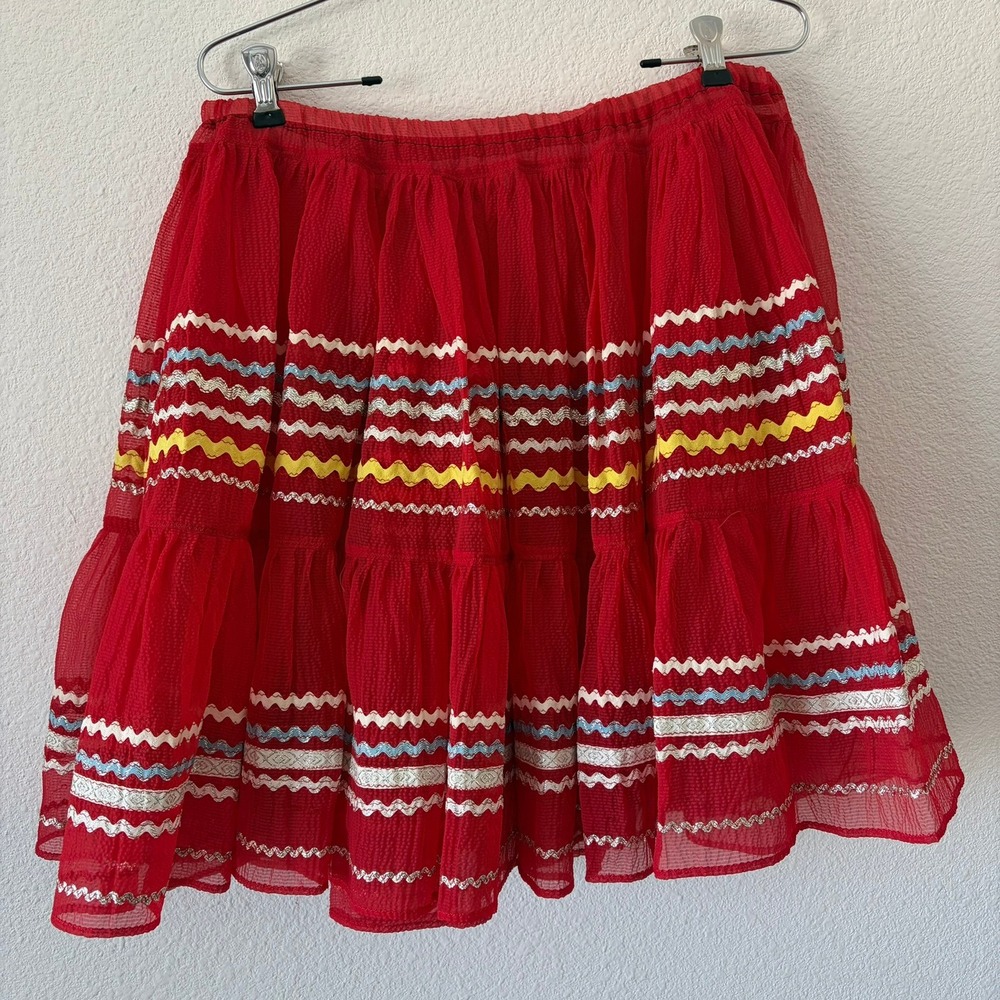 Handmade Square Dancing Skirt Women Medium Red Vintage Ric Rac Tiered Mini Twirl